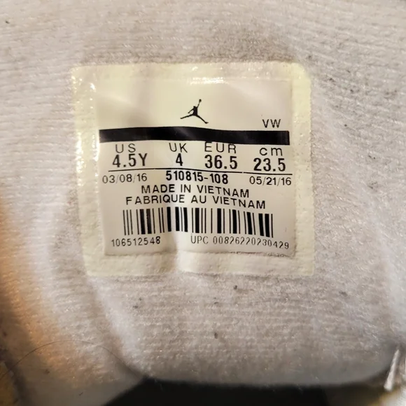 Nike Boys Air Jordan 12 510815-108 White Basketball Shoes Sneakers Size 4.5Y - Picture 9 of 9